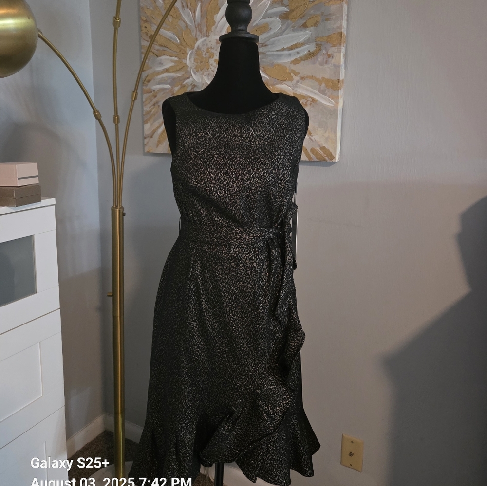 Calvin Klein Black and Gold One Shoulder Dress